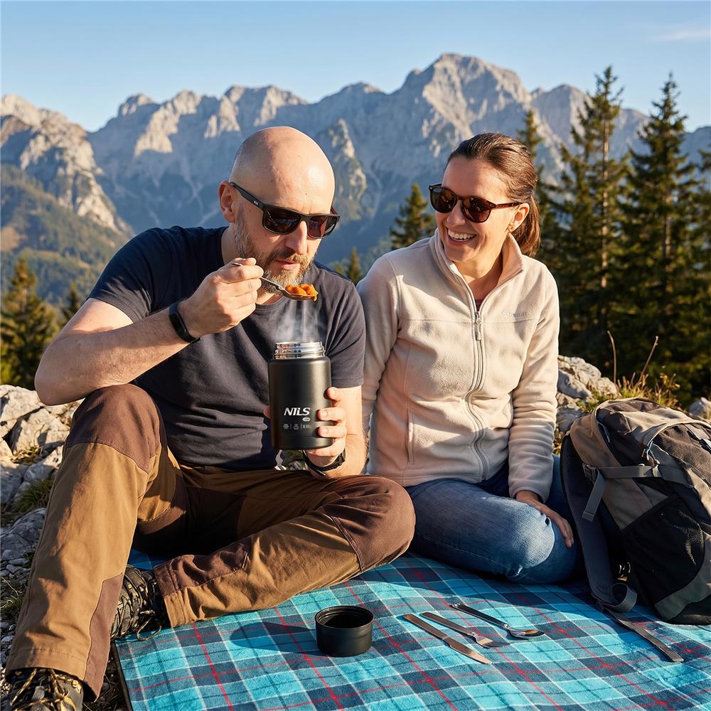 NILS CAMP Speisethermos 550 ml Schwarz Edelstahl Thermobehälter auslaufsicher