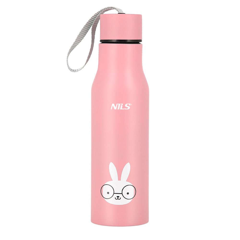 NILS NILS Thermobecher 500 ml Edelstahl rosa Kanninchen auslaufsicher mit Trageschlaufe
