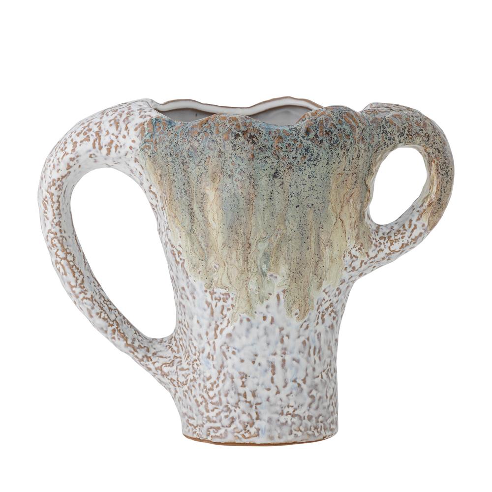 Bloomingville Ledger Vase aus Steingut in Grün – dekorative Vase fürs Wohnzimmer