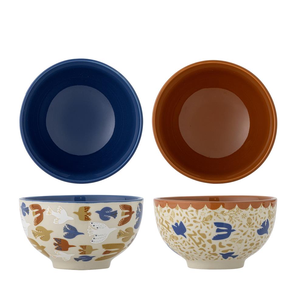 Bloomingville Anniversary Schale 2er Set D13,5 cm 500 ml bunt - Steingut Schalen für Küche & Tischdeko