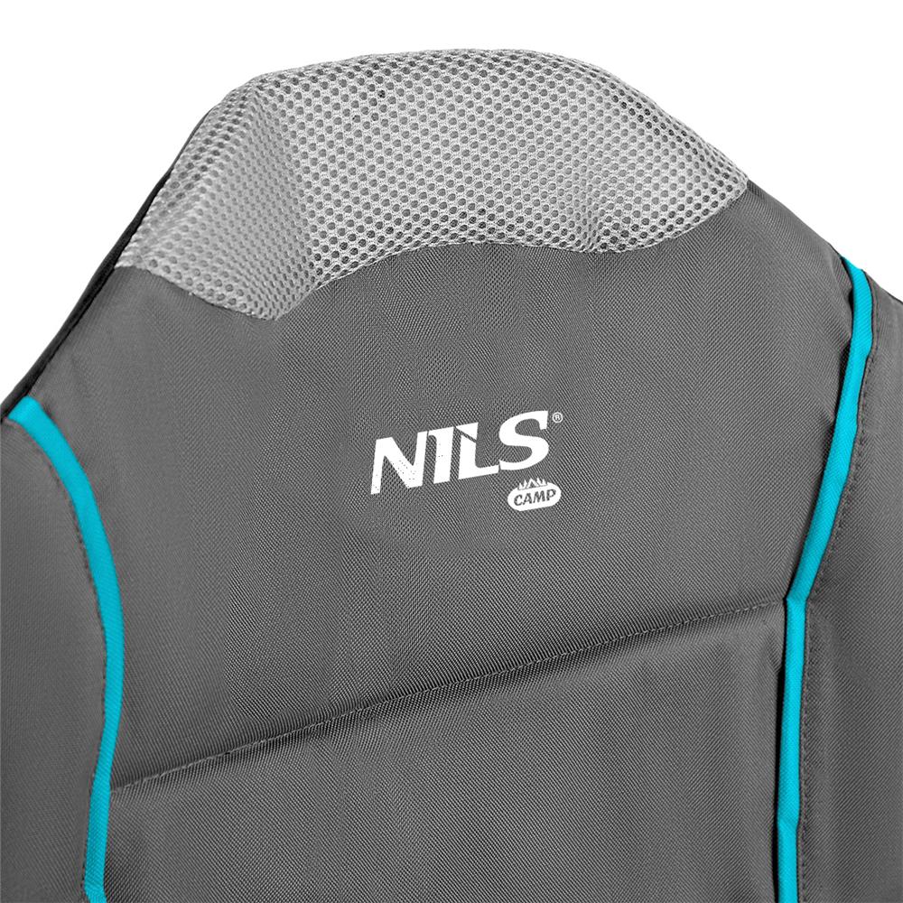 NILS CAMP Campingstuhl Hellgrau-Blau - großer gepolsterter Klappstuhl mit Armlehnen für Camping & Garten
