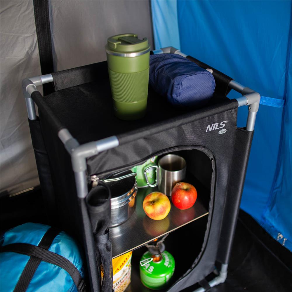 NILS CAMP Campingschrank faltbar - leichter Outdoor Schrank mit Netzfächern für Camping & Reisen