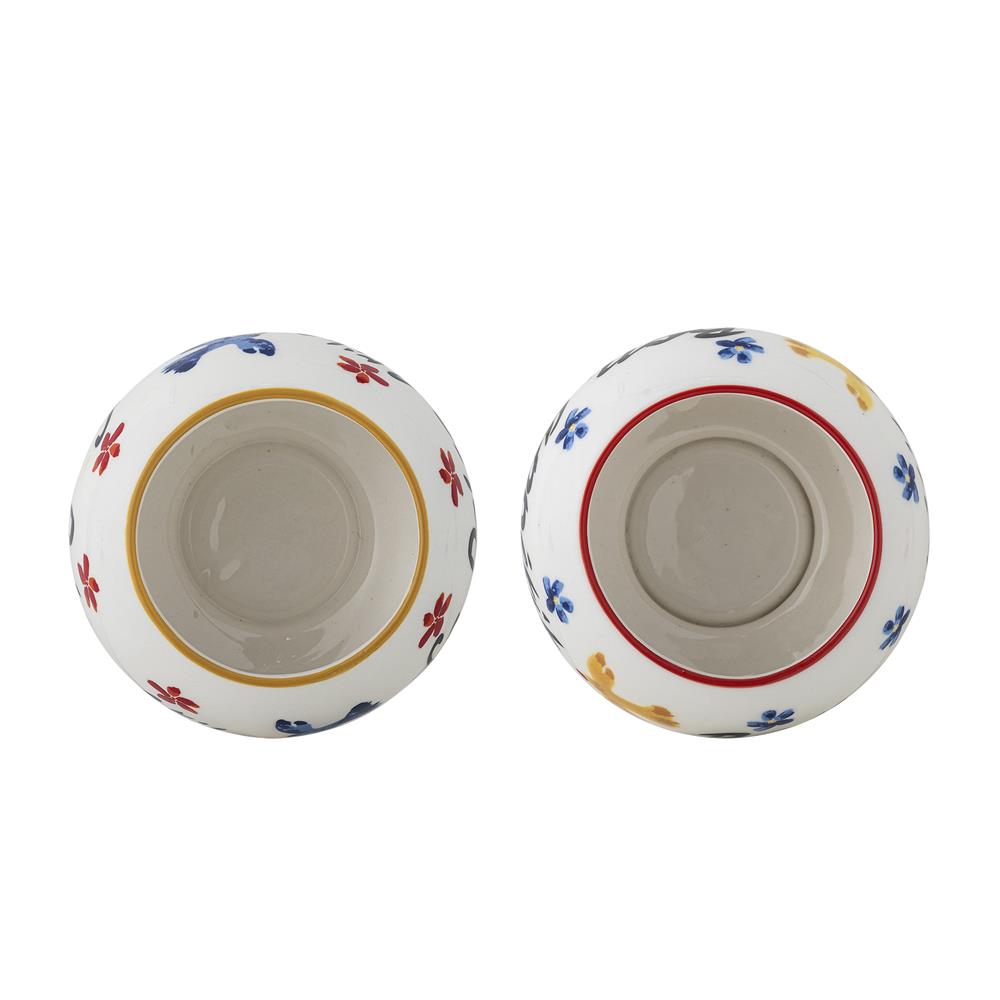 Bloomingville Lindsay Schale 4er Set D13 cm 613 ml bunt - Steingut Schalen mit Schrift & Motiv