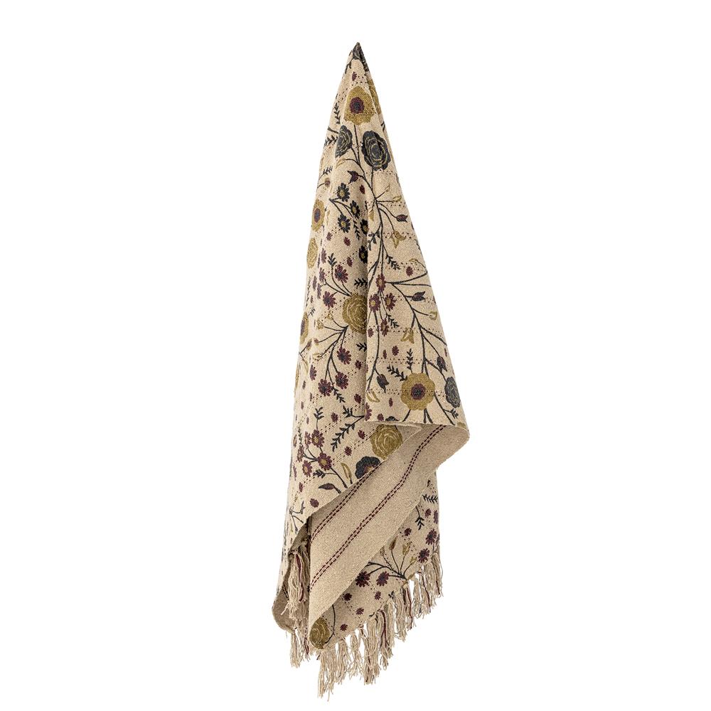 Bloomingville Eydis Decke 160x130 cm – Nachhaltige Baumwolle mit floralem Druck & Fransen