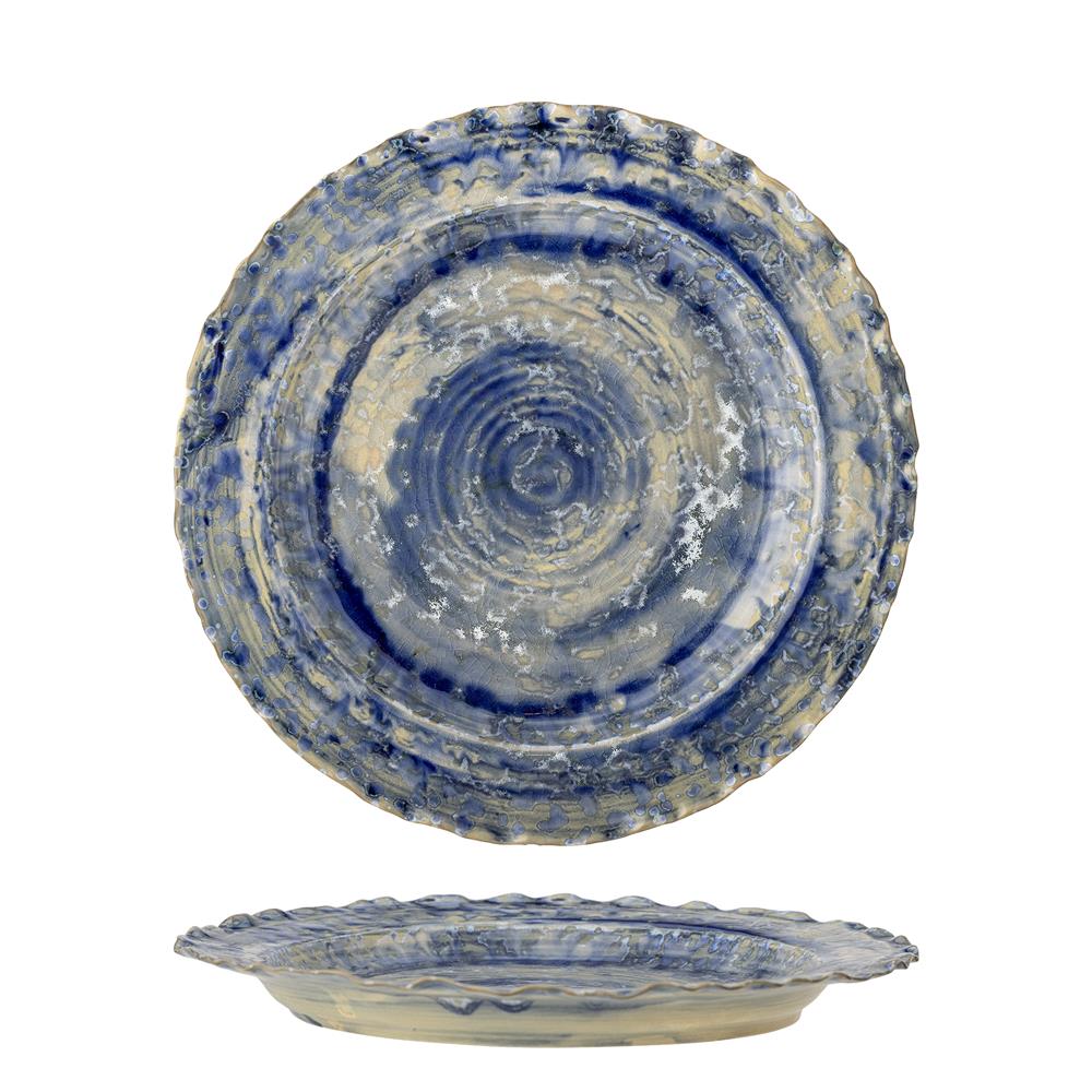 Bloomingville Rowan Servierplatte blau D27 cm aus Steingut – dekorative Platte für Küche & Tischdeko