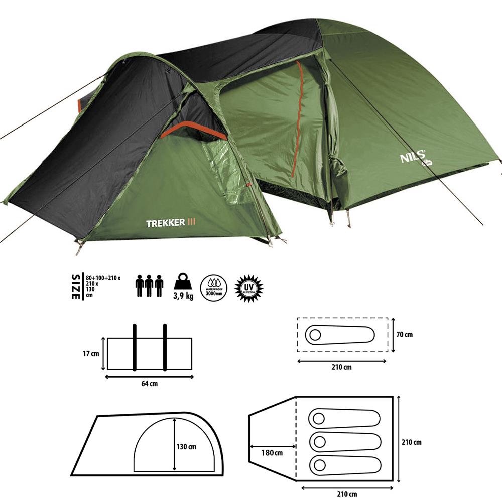 NILS CAMP Trekker III Zelt für 3 Personen - Campingzelt mit Vorraum für Outdoor, Trekking & Camping