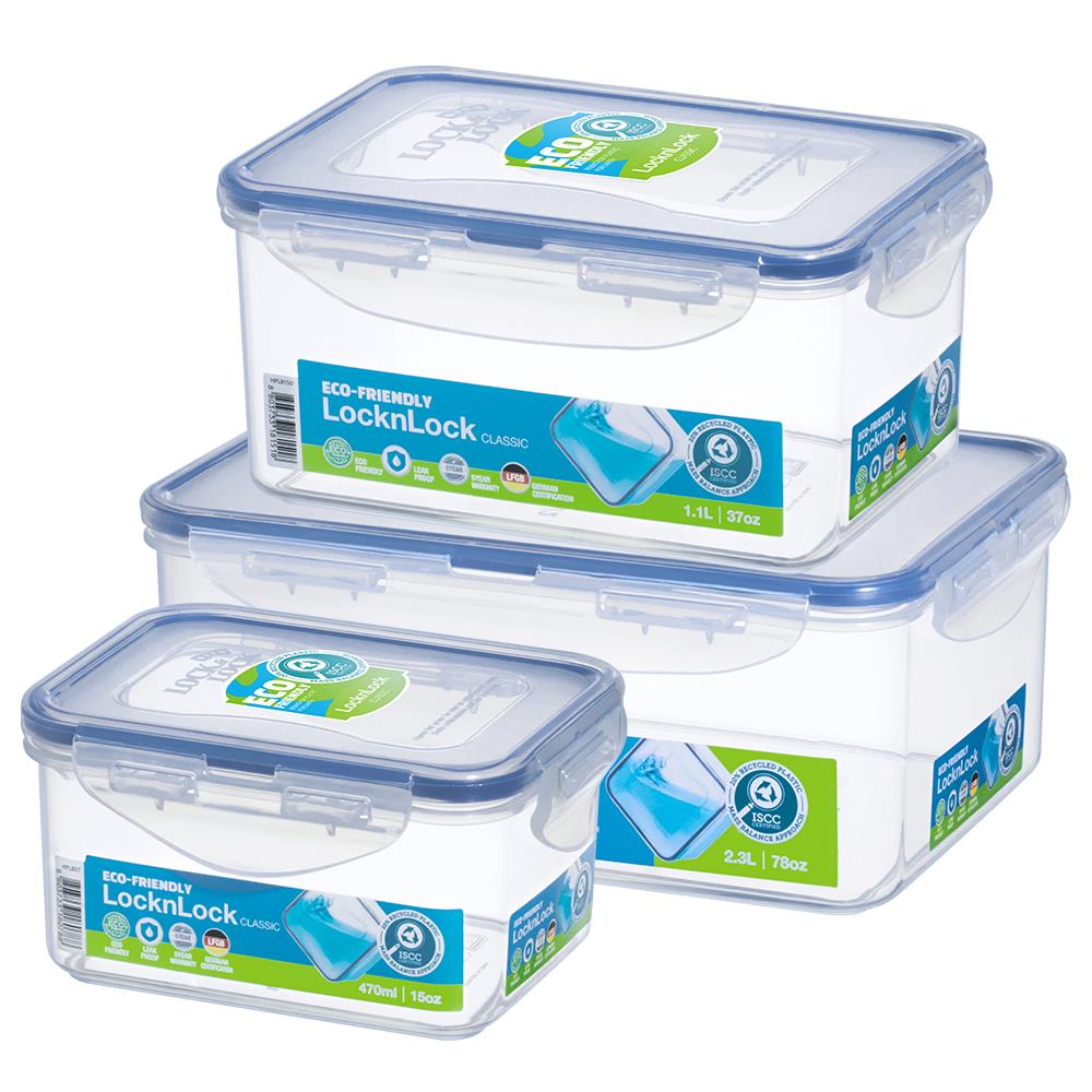 LocknLock Classic Frischhaltedosen 3er Set 470 ml, 1,1 L, 2,3 L - Vorratsdose stapelbar auslaufsicher