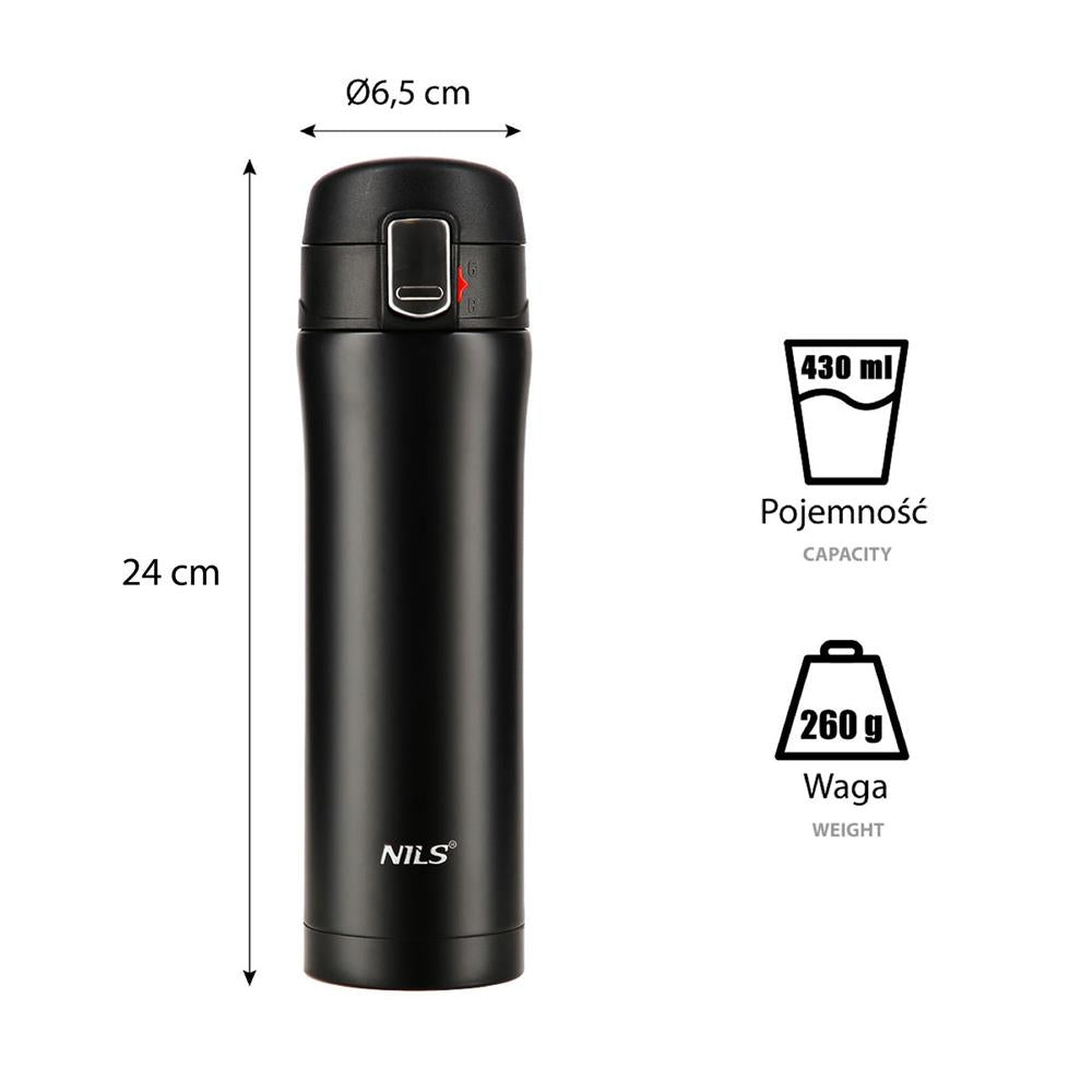 NILS Thermobecher 500 ml Edelstahl schwarz auslaufsicher für Camping Reise Alltag