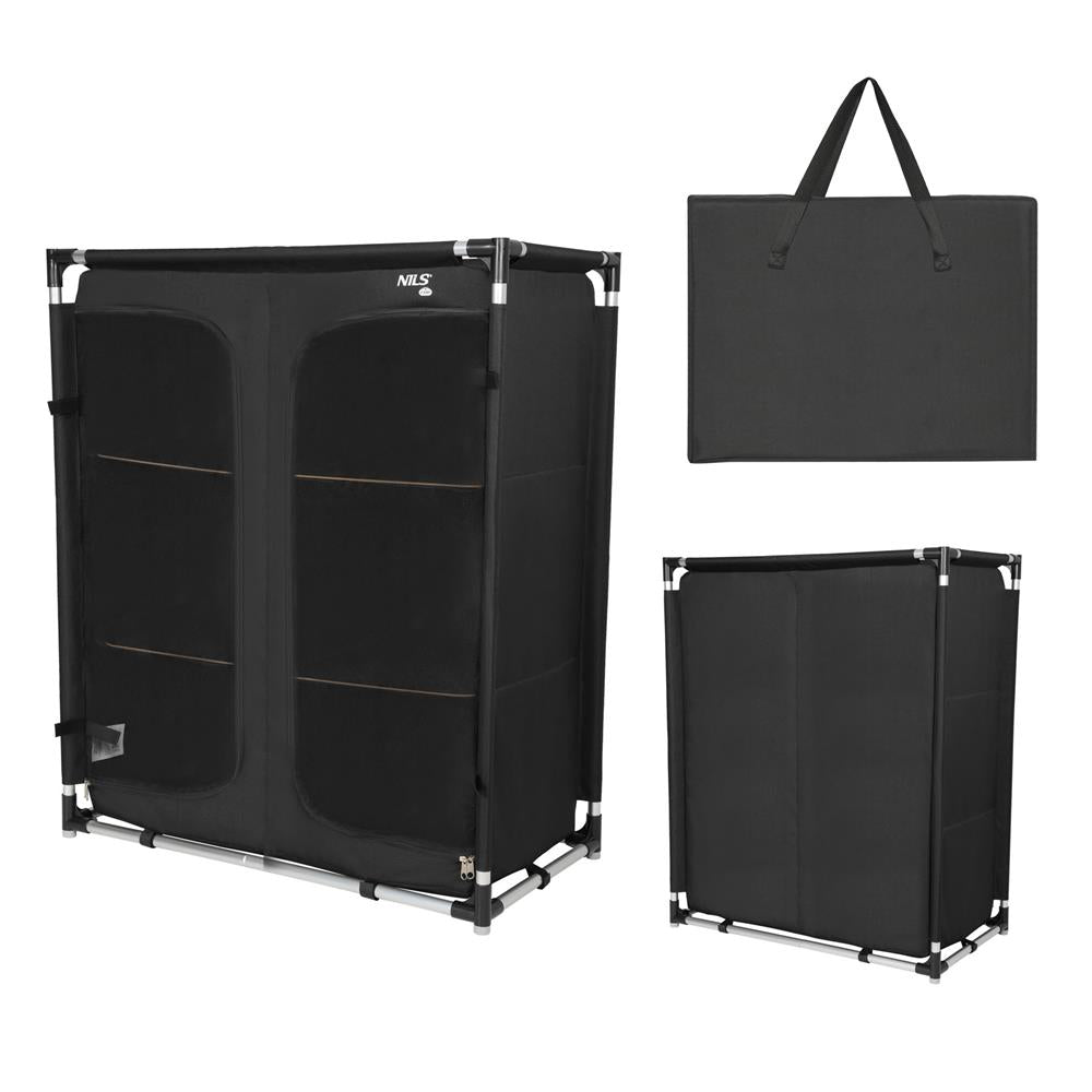 NILS CAMP Campingschrank XL klappbar - großer Reiseschrank mit Netzfront für Camping & Reisen