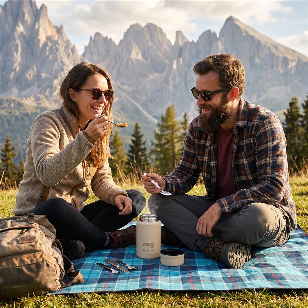 NILS CAMP Speisethermos 550 ml Beige Edelstahl Thermobehälter auslaufsicher