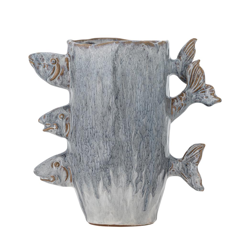 Bloomingville Tace Vase blau Steingut Fisch Design Deko Vase Wohnzimmer Tischdeko