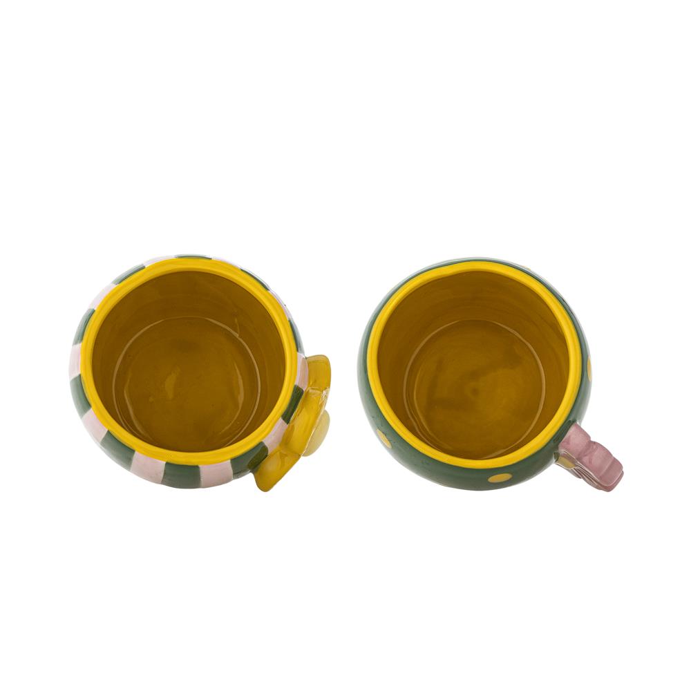 Bloomingville Haisy Tasse 2er Set grün - Steingut Tassen mit Blumenmotiv für Küche & Tischdeko