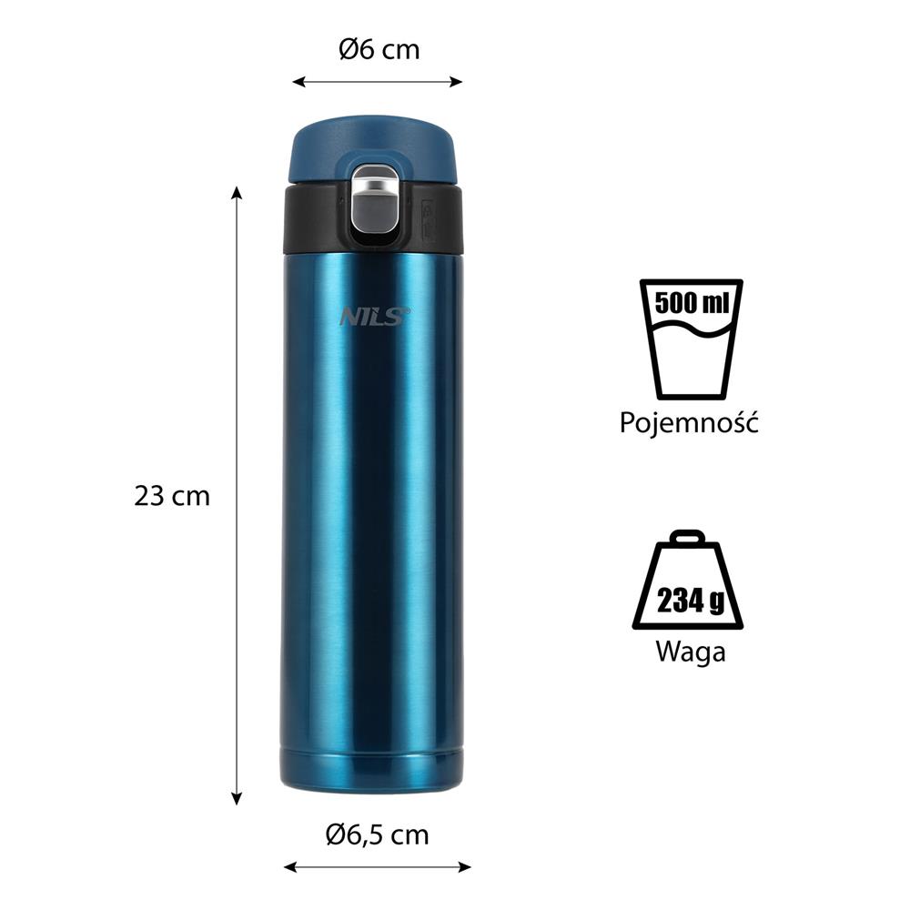 NILS Thermobecher 500 ml Edelstahl blau auslaufsicher für Camping Reisen Alltag