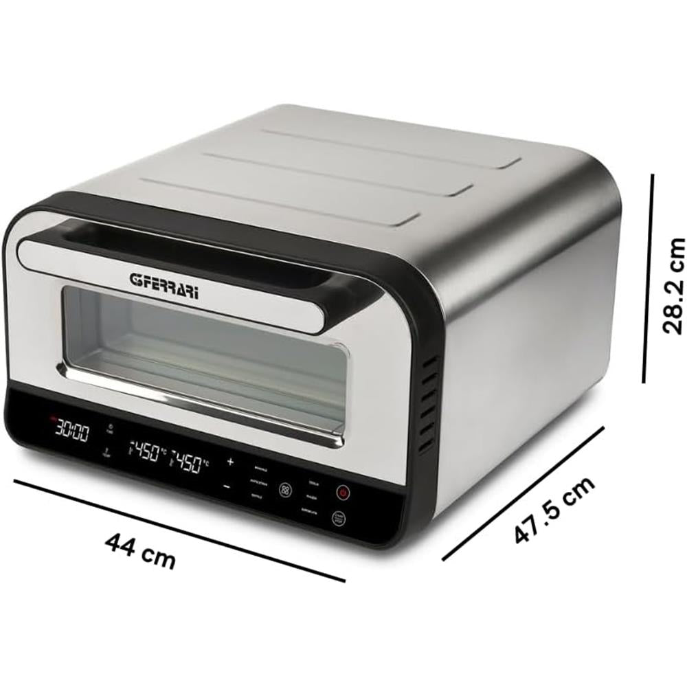 G3Ferrari elektrischer Pizzaofen Pizza Pro silber Pizzamaker bis 450°C Display Pizzastein Selbstreinigungsprogramm