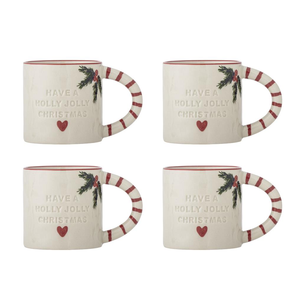 Bloomingville Jovida Tasse Natur Steingut 4er Set 300 ml Weihnachtstassen
