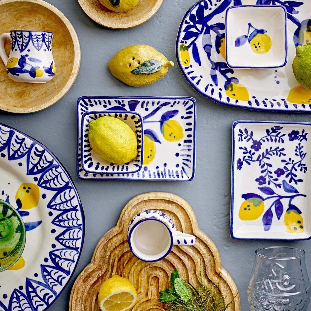 Bloomingville Maxima Schale blau 2er Set L8 cm aus Steingut – handbemalte Schalen für Küche & Tischdeko