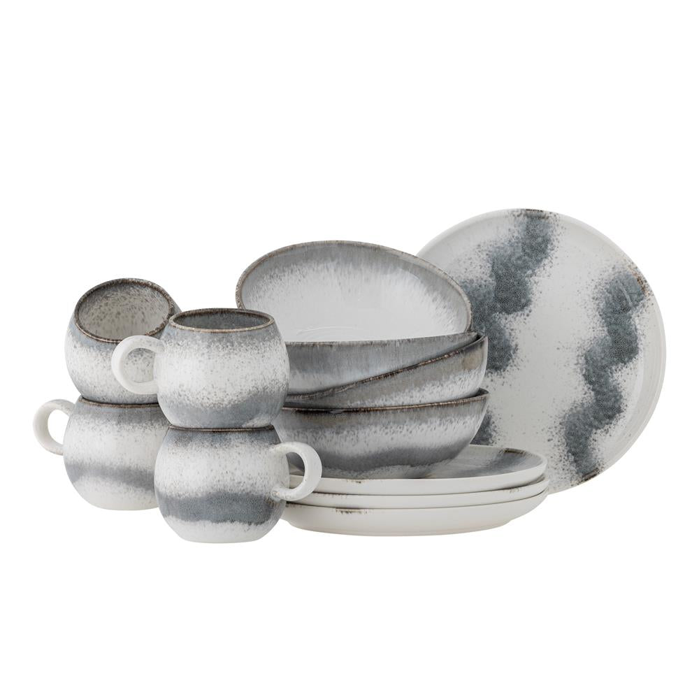 Bloomingville Paula Frühstücksset Grau Steingut 12-teilig – komplettes Frühstücks-Set