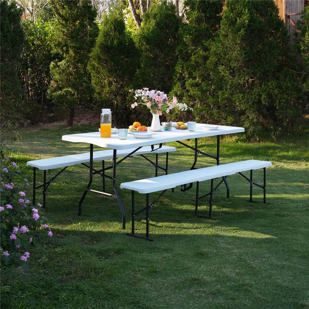 NILS CAMP Klappbank 180 cm Weiß für Garten Camping Events faltbare Sitzbank Outdoor