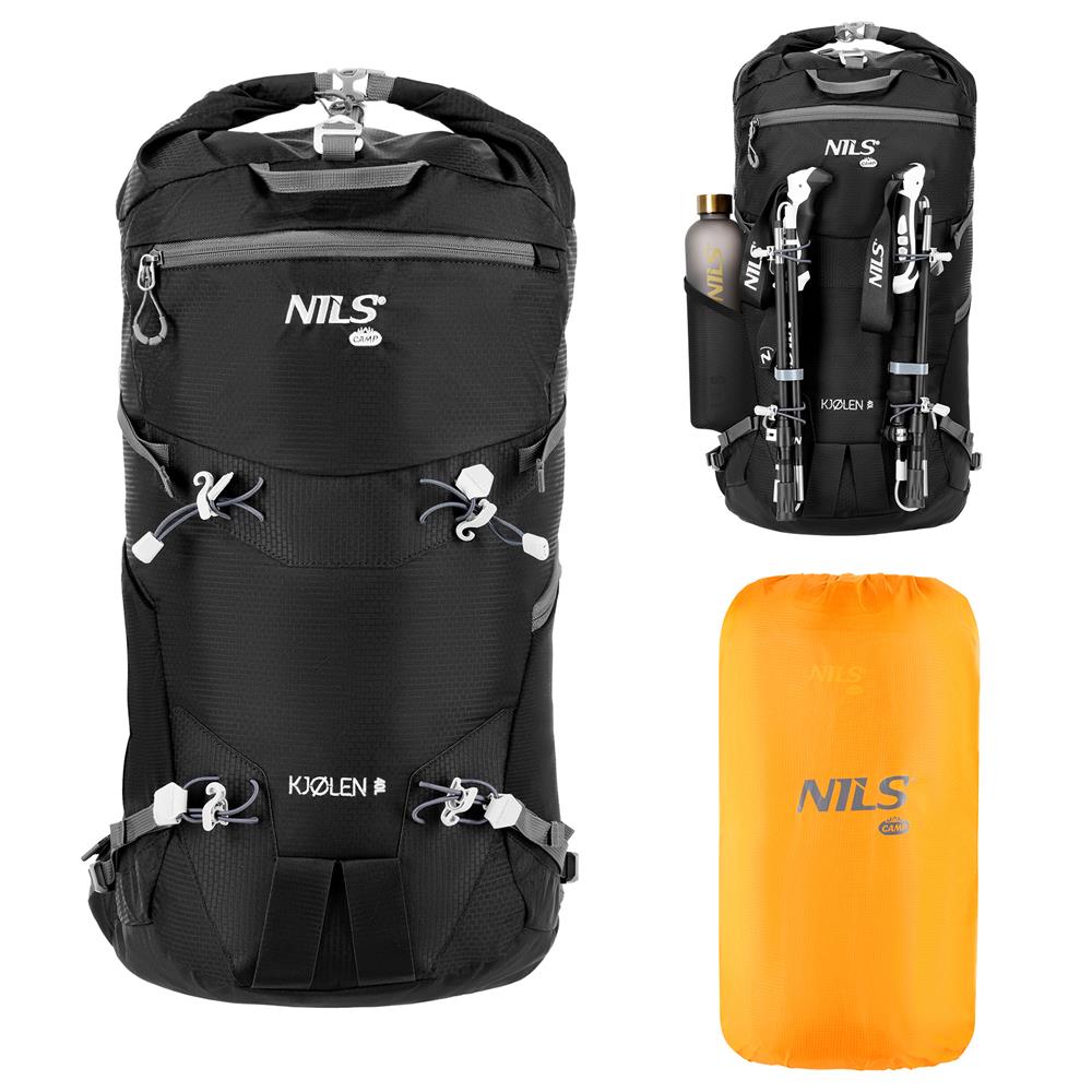 NILS CAMP Trekkingrucksack Kjolen 40L in Schwarz - Outdoor Rucksack mit Belüftung & Regenhülle