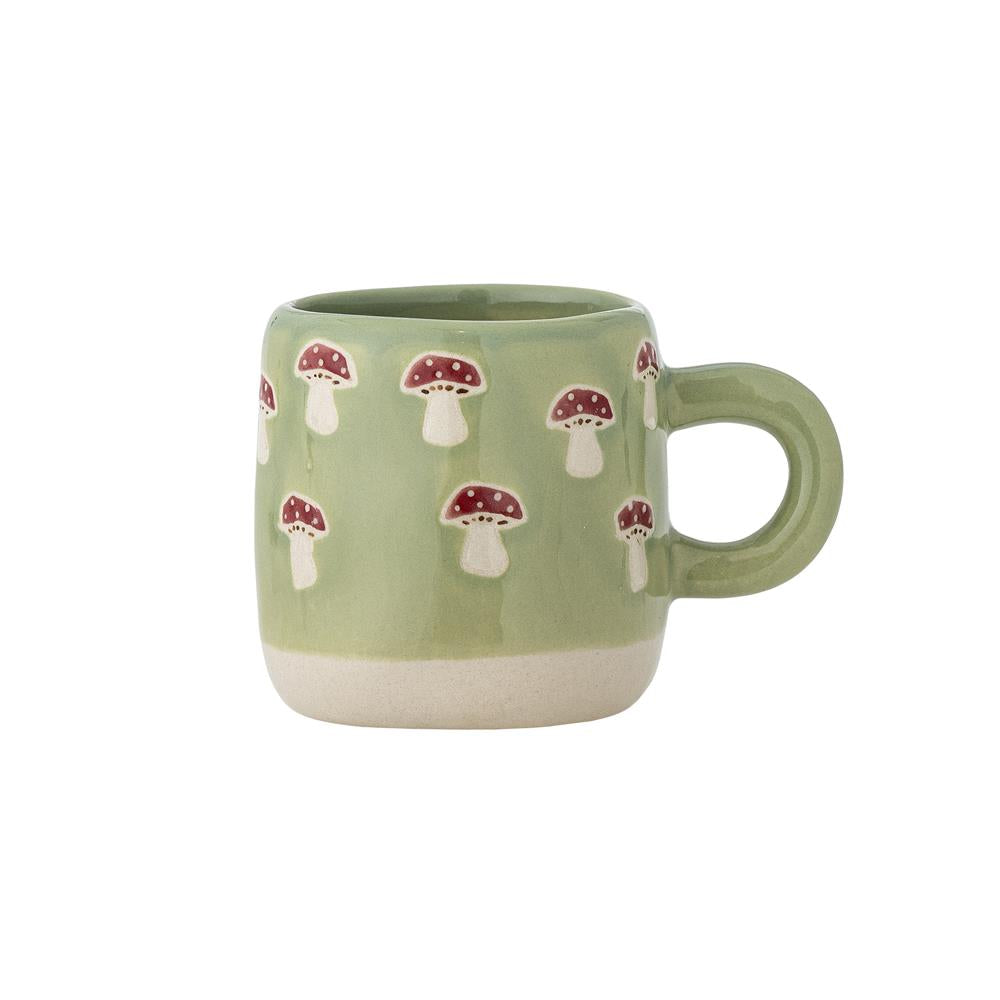 Bloomingville MINI Millie Tasse 110 ml grün - Steingut Kinder Tasse mit Pilzmotiv für Küche