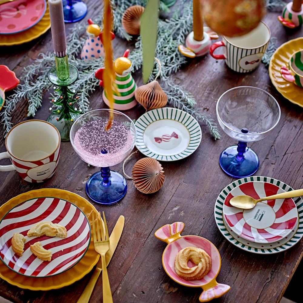 Bloomingville Yule Teller aus Steingut in Bunt – 2er Set Weihnachtsteller für Tischdeko