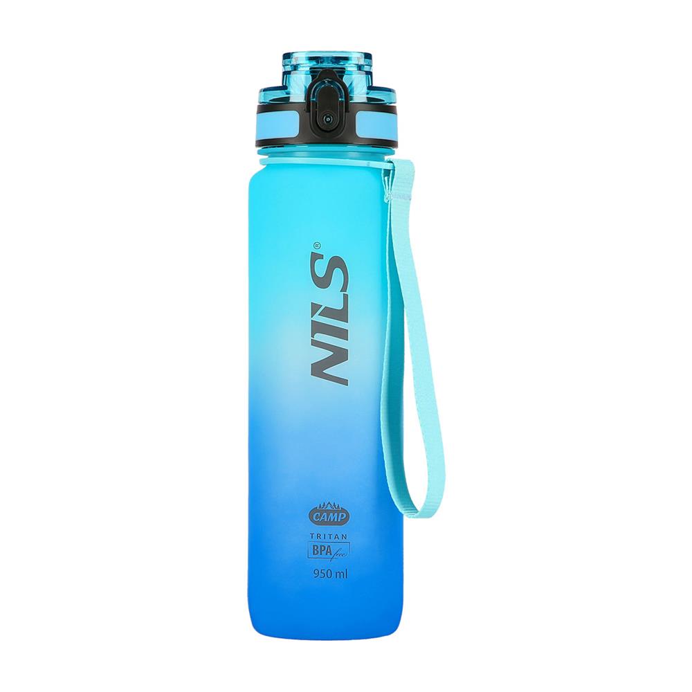 NILS CAMP Trinkflasche Tritan 950 ml blau mit Fruchteinsatz für Sport Outdoor