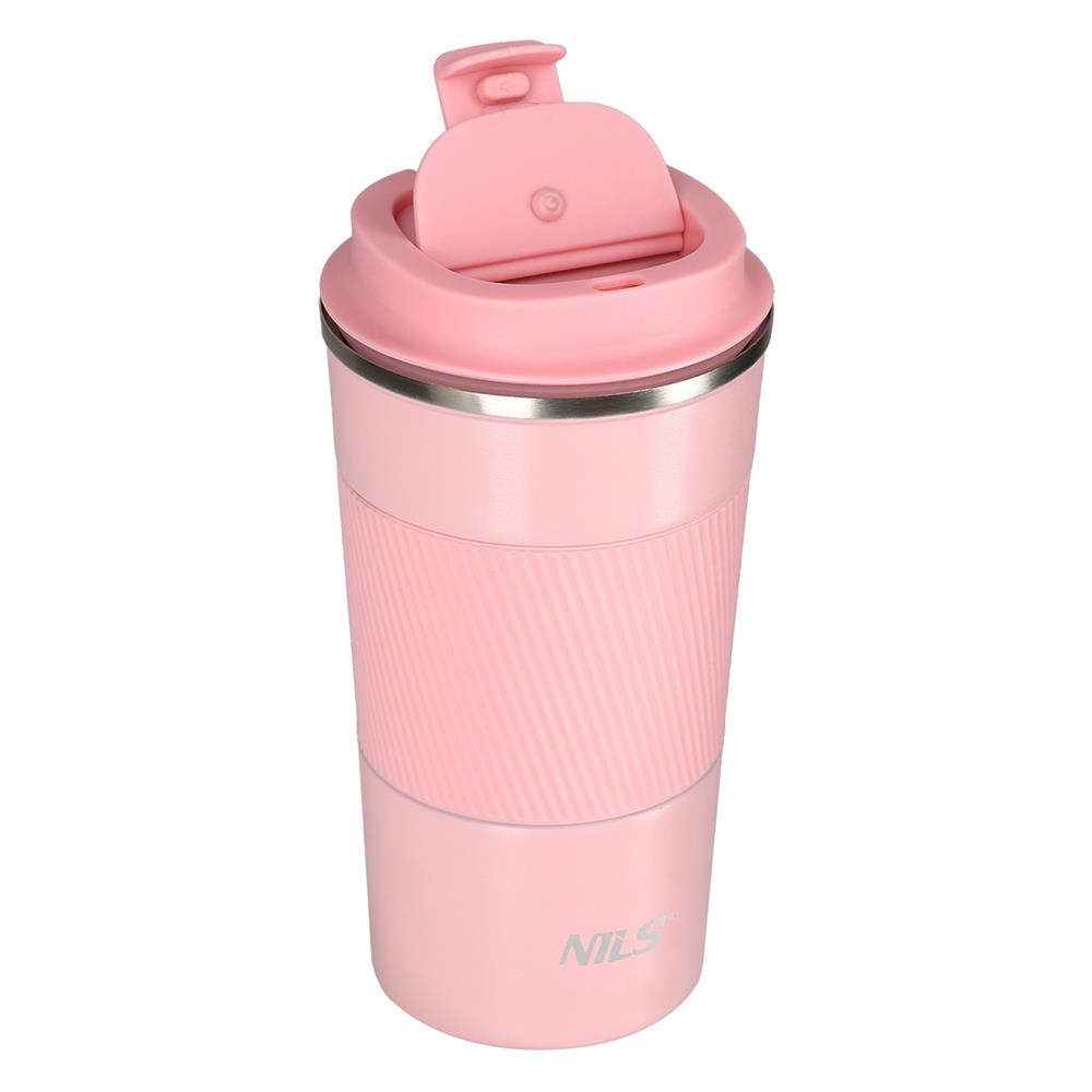 NILS Thermobecher 510 ml Edelstahl rosa rutschfest Coffee-to-go-Becher für Camping Reisen Alltag