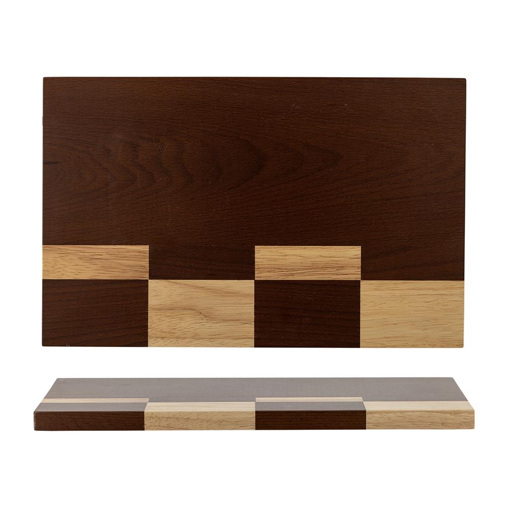 Bloomingville Seldon Schneidebrett L34 cm braun - Gummibaumholz Schneidebrett mit Blockmuster für Küche