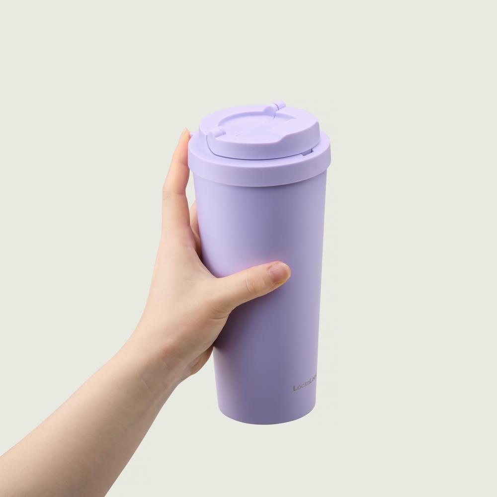 LocknLock Thermobecher 550 ml Braun - Isolierbecher To Go mit Strohhalm & One-Touch Deckel