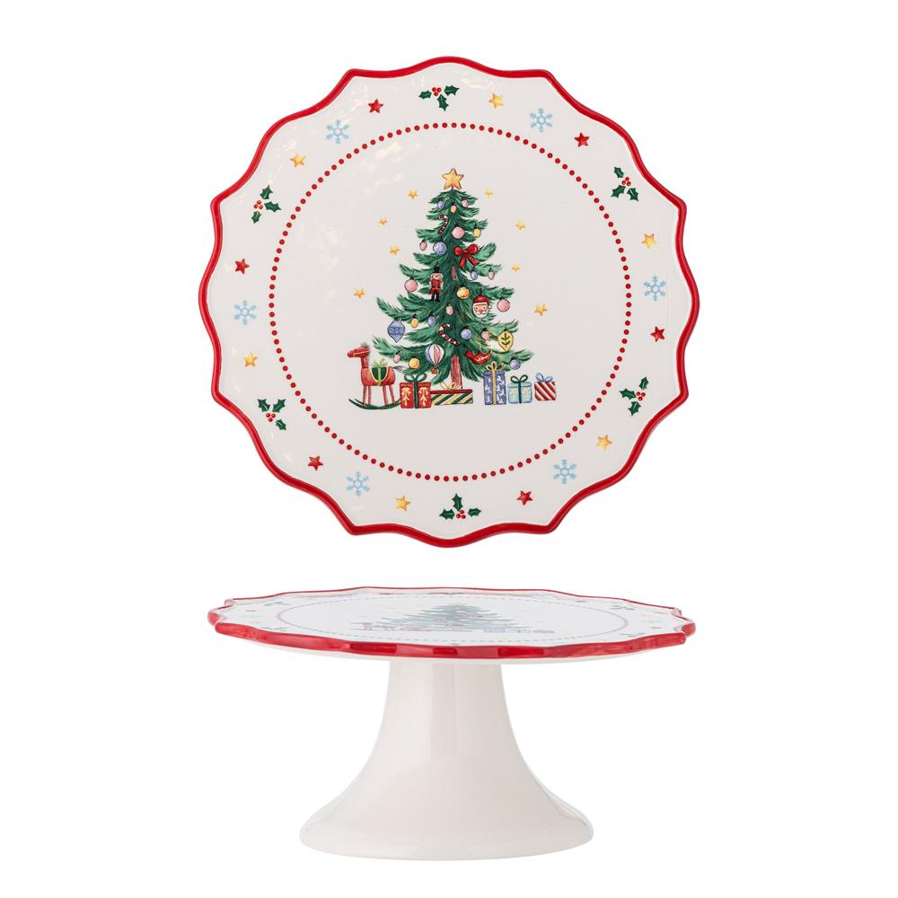 Bloomingville Naive Kuchenteller aus Keramik in Rot – Weihnachtsteller für Küche und Tischdeko