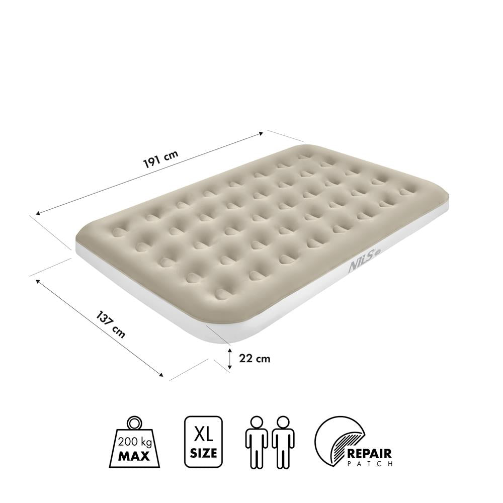 NILS CAMP Campingmatratze Doppelbett beige 191x137x22 cm für Camping Reise Gästebett