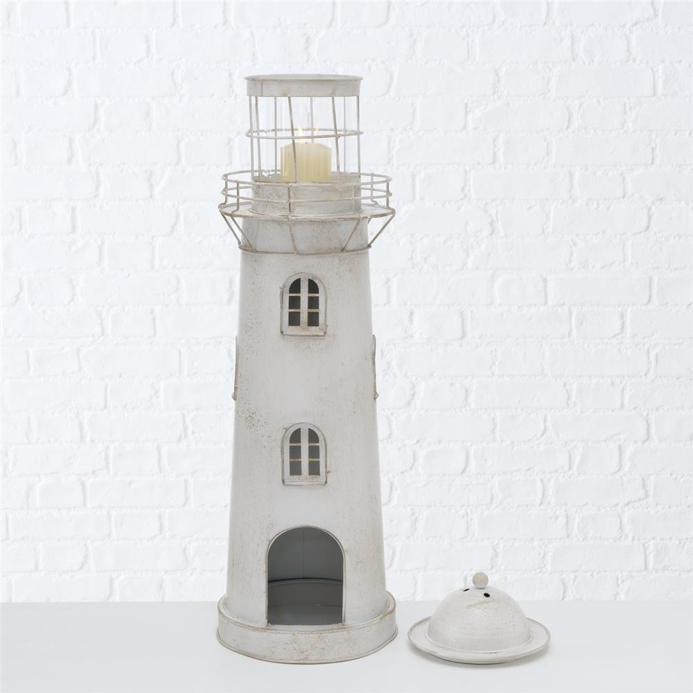 BOLTZE Laterne Leuchtturm 2-teiliges Set Metall Glas grau weiß Usedlook Skandi Deko