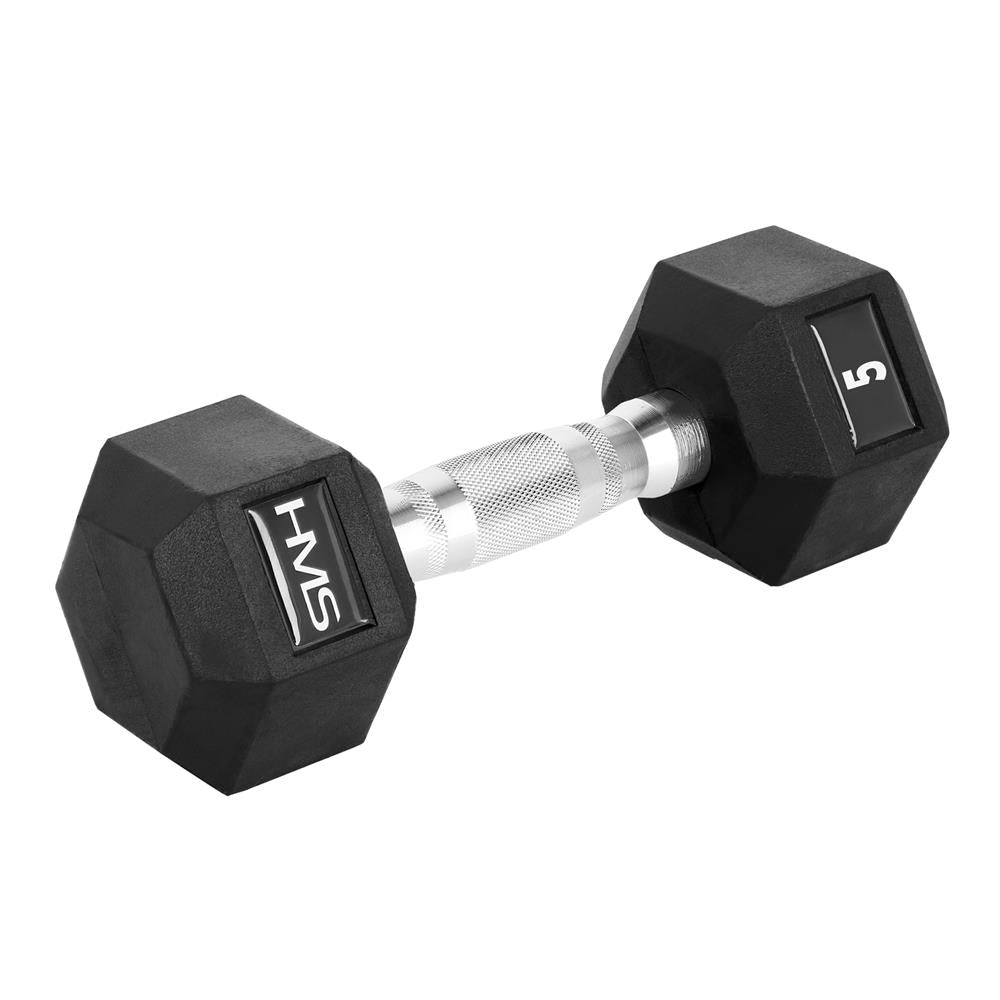 Kurzhantel 5 kg gummiert sechseckig Schwarz | HMS HEX PRO