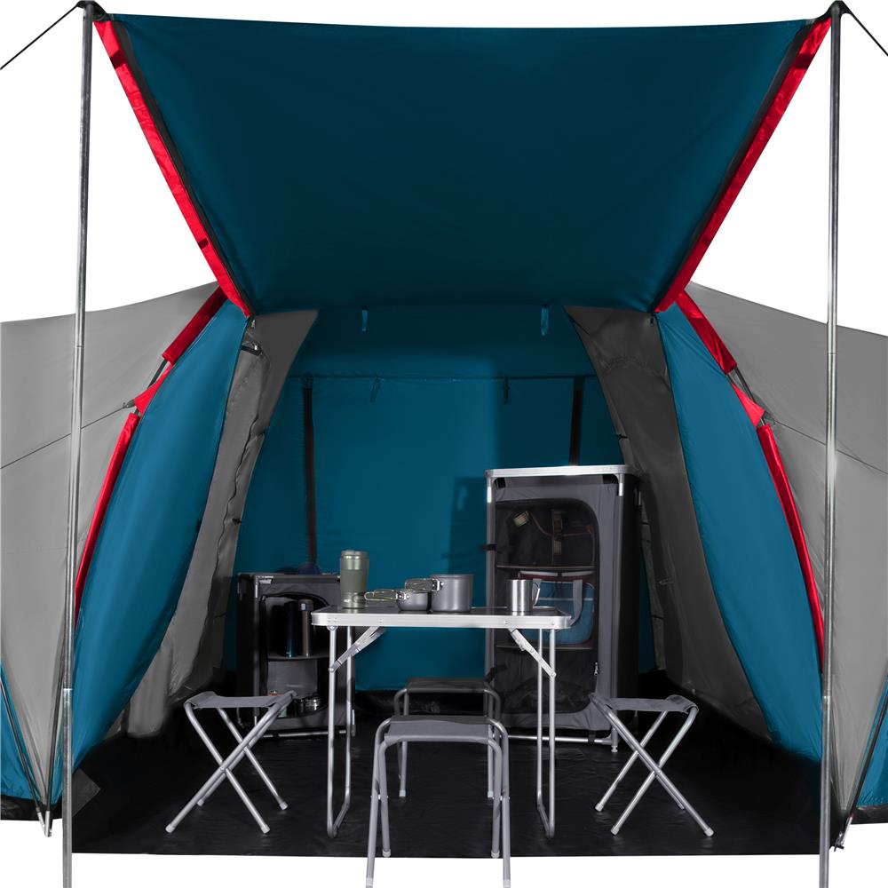 NILS CAMP Highland IV Zelt für 4 Personen Blau-Grau - großes Familienzelt mit Vorraum für Camping & Outdoor