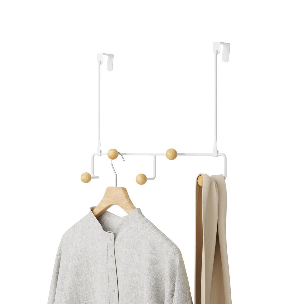 Umbra Estique Multifunktionale Türgarderobe mit 5 Haken, Türhaken ohne Bohren, in Weiß