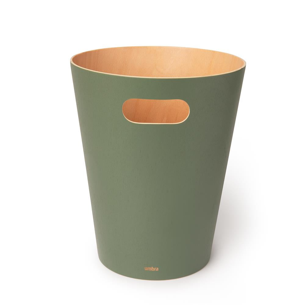 Umbra Woodrow Abfalleimer, Salbeigrün/Holz, 7,5 Liter, Zweifarbiger Papierkorb