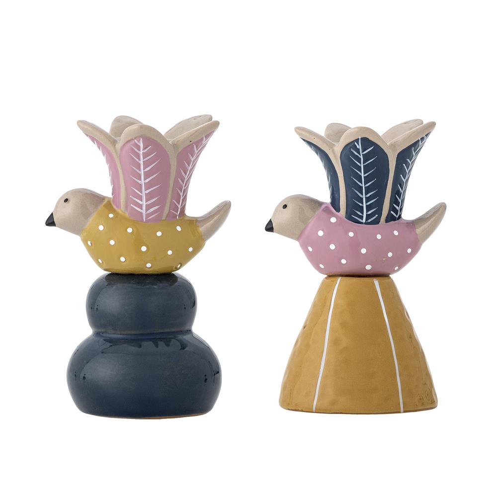 Bloomingville Swift Kerzenhalter 2er Set bunt - Kerzenständer aus Steingut für Tisch & Deko