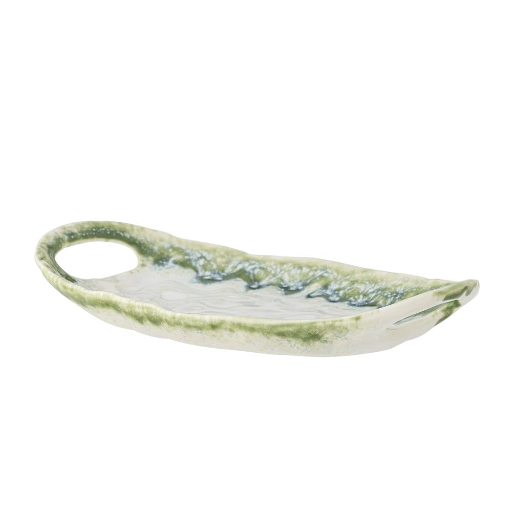 Bloomingville Prim Servierplatte grün L22 cm aus Steingut – handdekorierte Platte für Küche & Tischdeko