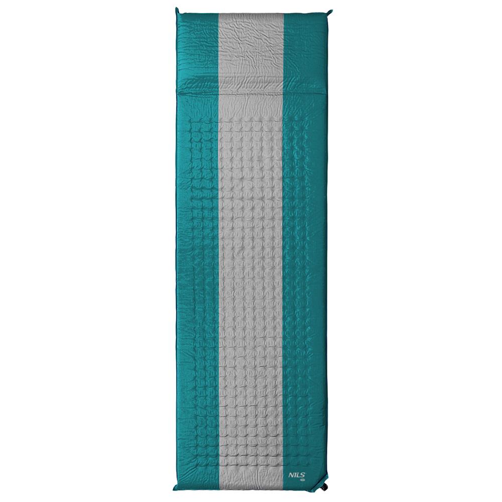NILS CAMP selbstaufblasende Campingmatte 195 cm türkis-grau Isomatte Outdoor Schlafmatte