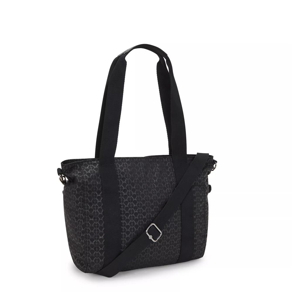 Kipling ASSENI S, kleine Tote Bag, Signature Emb (schwarz), Handtasche mit Schultergurt & Fächern