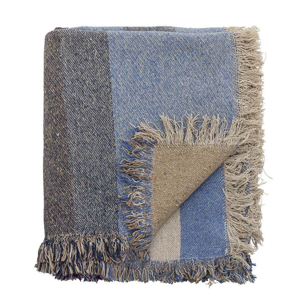 Bloomingville Maji Decke bunt 160x130 cm aus recycelter Baumwolle – gewebte Wohndecke Kuscheldecke