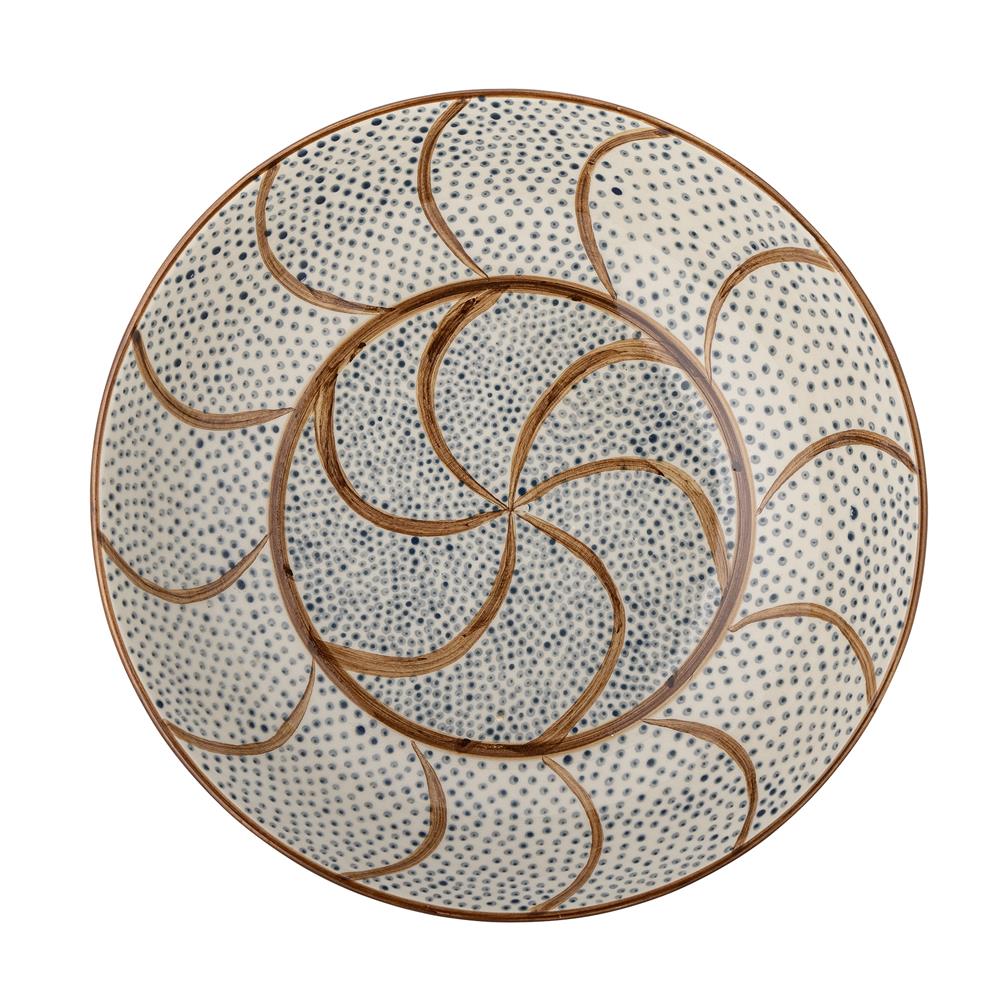 Bloomingville Heikki Schale – große Steingutschale, handbemalt in Braun & Blau, Ø 32 cm