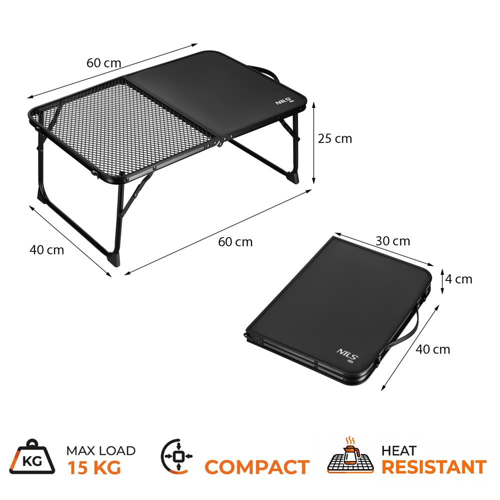 NILS CAMP Klapptisch kompakt faltbar in schwarz für Camping Outdoor Picknick leicht