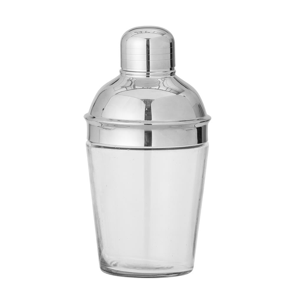 Bloomingville Cocktail Shaker aus recyceltem Glas mit Edelstahldeckel, silber, Barzubehör