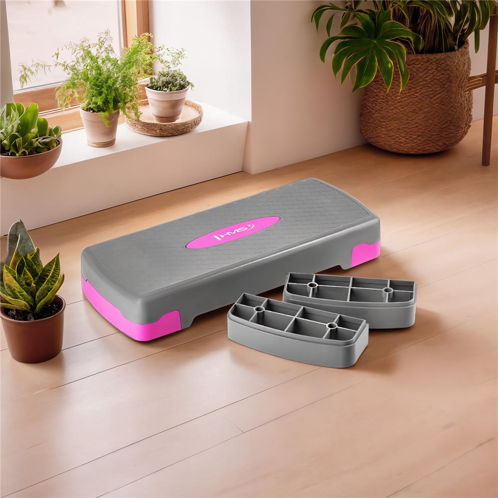 Aerobic Stepper 2-fach höhenverstellbar Grau/Pink für Cardio und Workout | HMS AS003