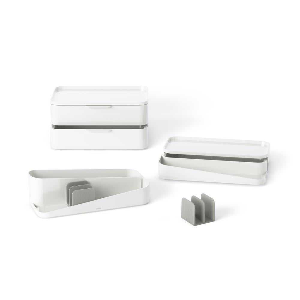 Umbra Glam Kosmetik Organizer in Weiß/Grau, Modulare Aufbewahrungsbox mit 3 Schubladen