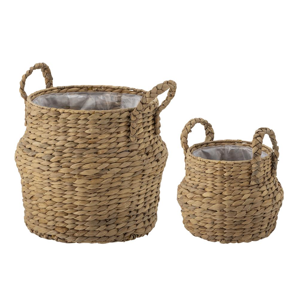 Bloomingville Bjorn Korb Set 2 natur - Aufbewahrungskorb Wasserhyazinthe für Wohnzimmer & Ordnung