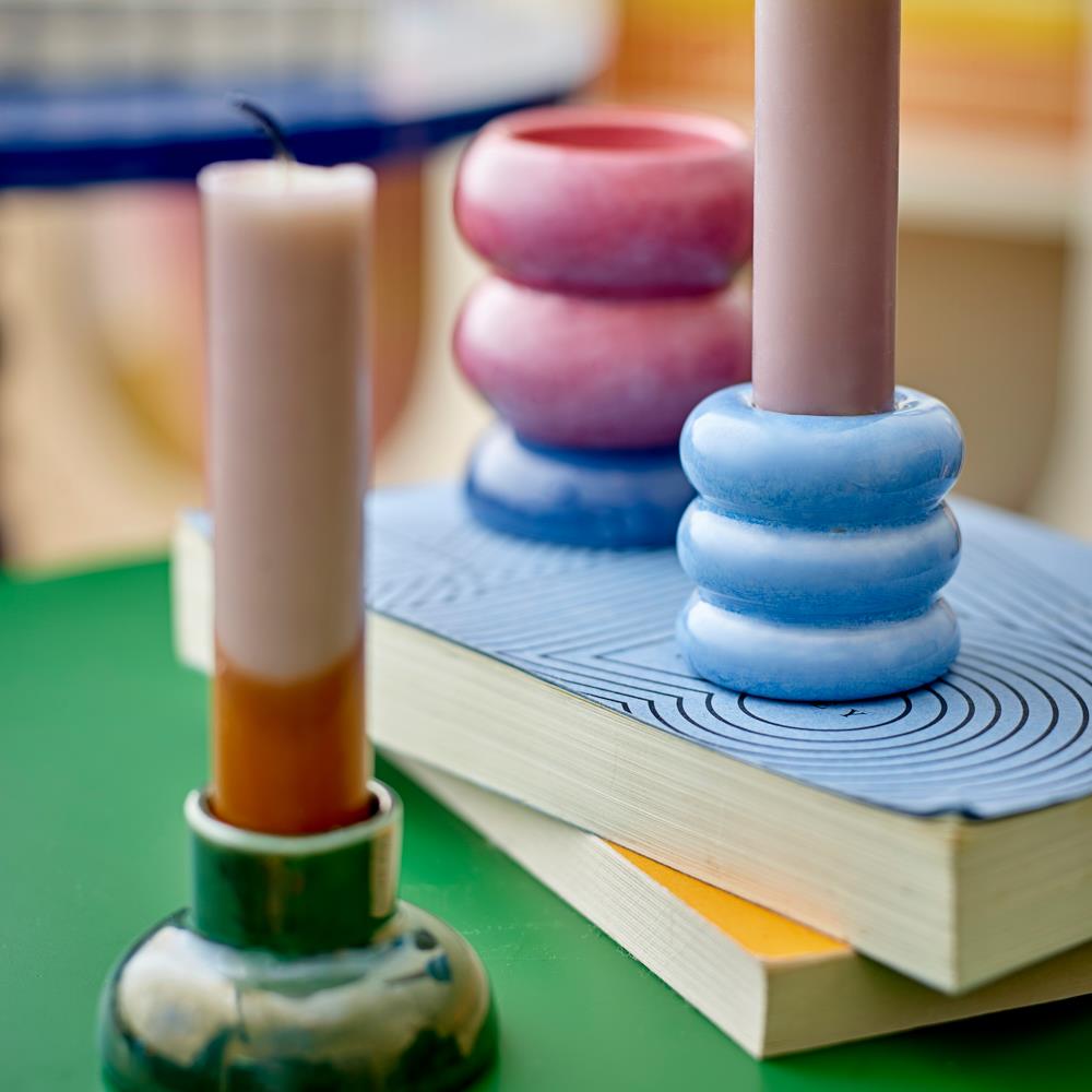 Bloomingville Tana Kerzenhalter 2er Set bunt - Steingut Kerzenständer stapelbar für Tisch & Deko
