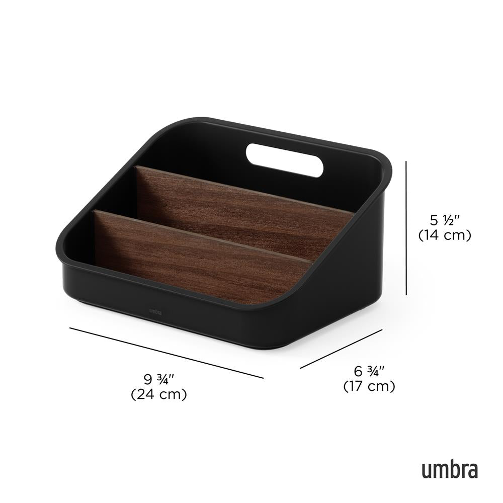 Umbra Bellwood Vorratsschrank Organizer mit 3 Fächern, Aufbewahrungsbehälter in Schwarz/Walnuss
