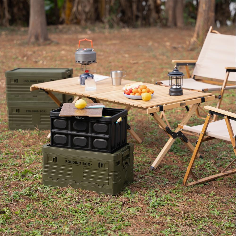 NILS CAMP faltbare Campingbox mit Tischfunktion 20L in Schwarz - kompakte Reisebox